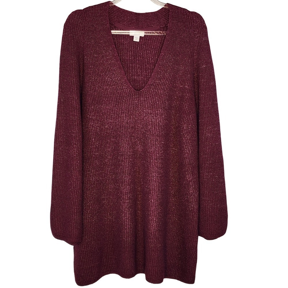 Pure Jill Cranberry Sweater Dress M Long‎ Sleeve V Neck Casual Oversize Comfort